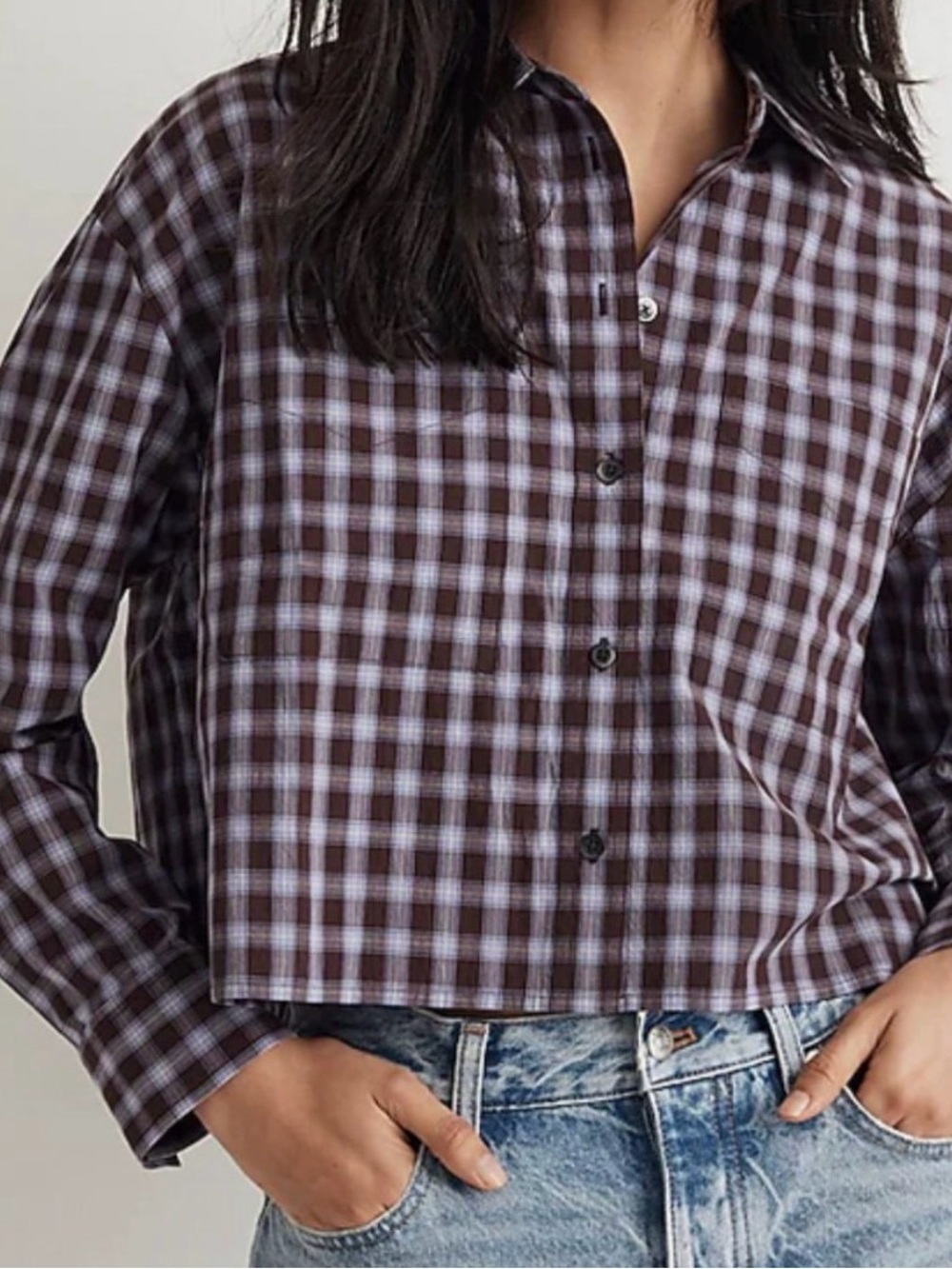 Madewell purple plaid cropped button up